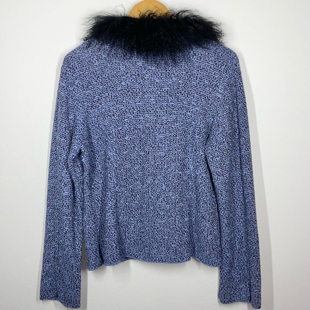 M VTG Willow Blue Black Tweed Knit Jeweled Button Fur Collar Sweater Blazer Top - Picture 5 of 10